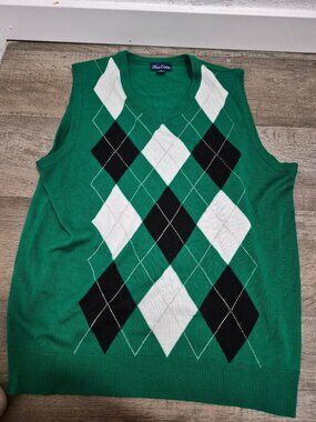 Blue Ocean Green Argyle Sweater Vest Size XL 100% Acrylic Sleeveless Knit Golf